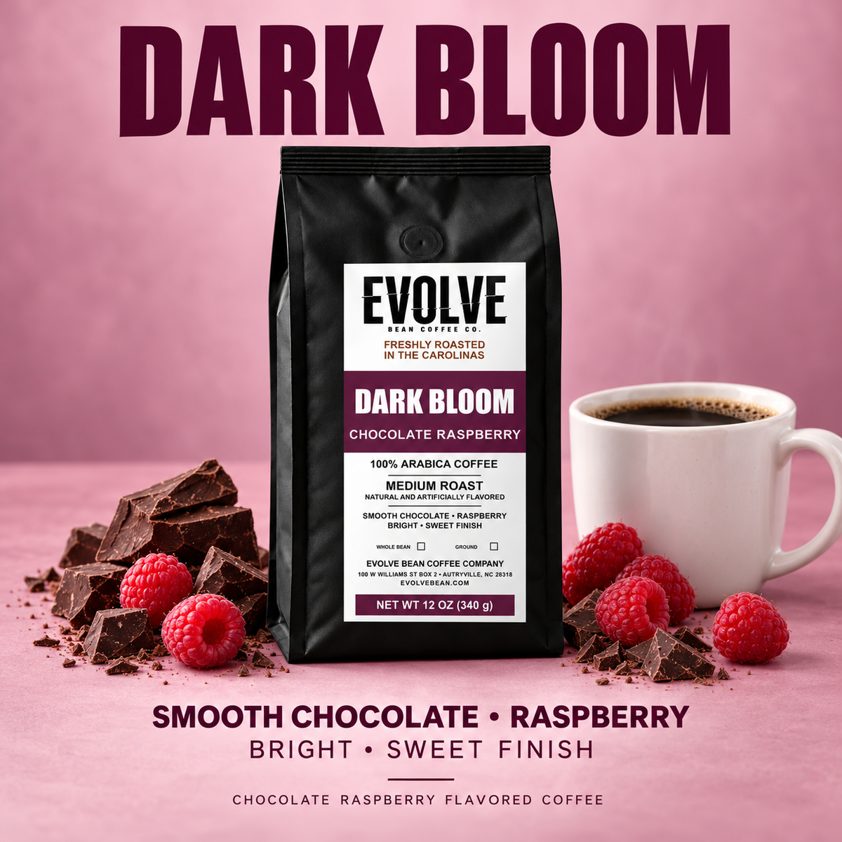 DARK BLOOM  Chocolate Raspberry Flavored Coffee