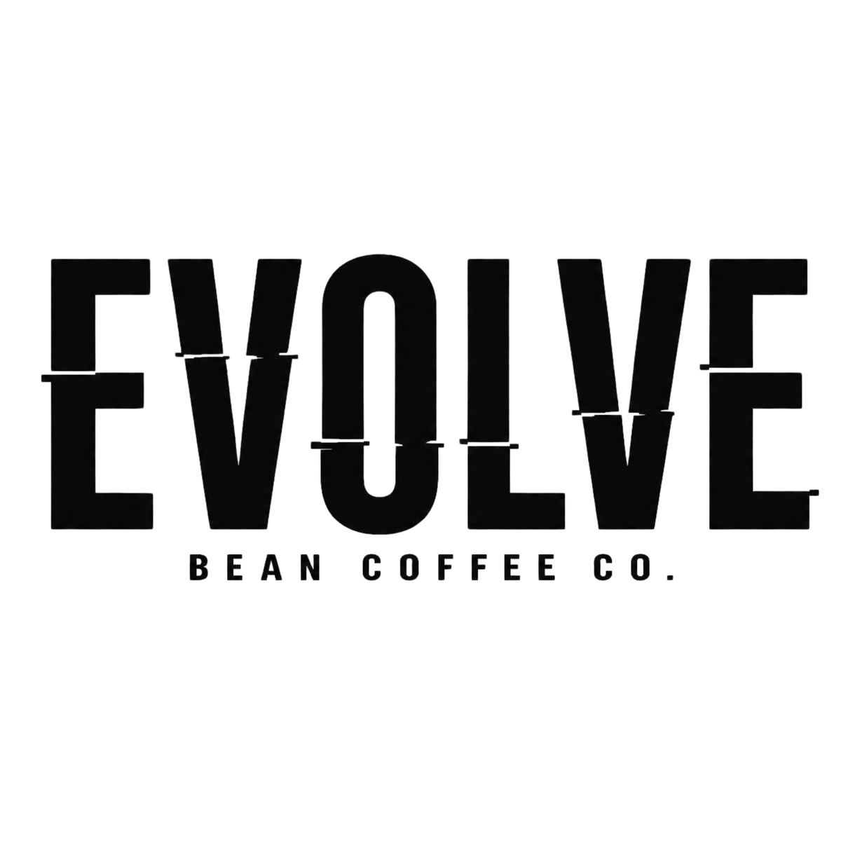Black text logo reading 'EVOLVE' with smaller text 'BEAN COFFEE CO.' underneath on a plain white background.